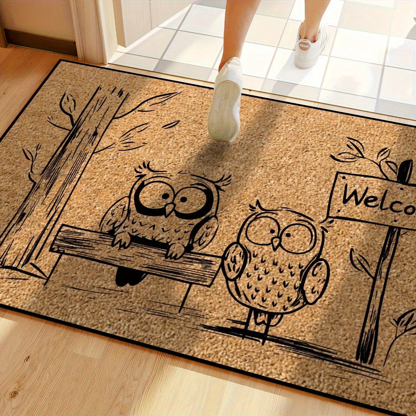 VIKAMA Fun Owl Welcome Floor Mat, Suitable For Entrance And Bathroom Areas, Non-Slip And Dirt-Resistant, Home Decoration Carpet
