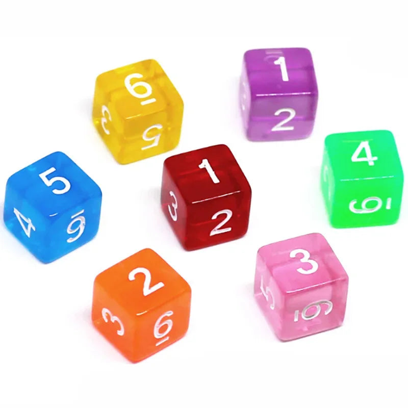 7 PCS/Lot Square Corner Dice Colorful Transparent Acrylic 6 Sided Dice  Club/Party/Family Games