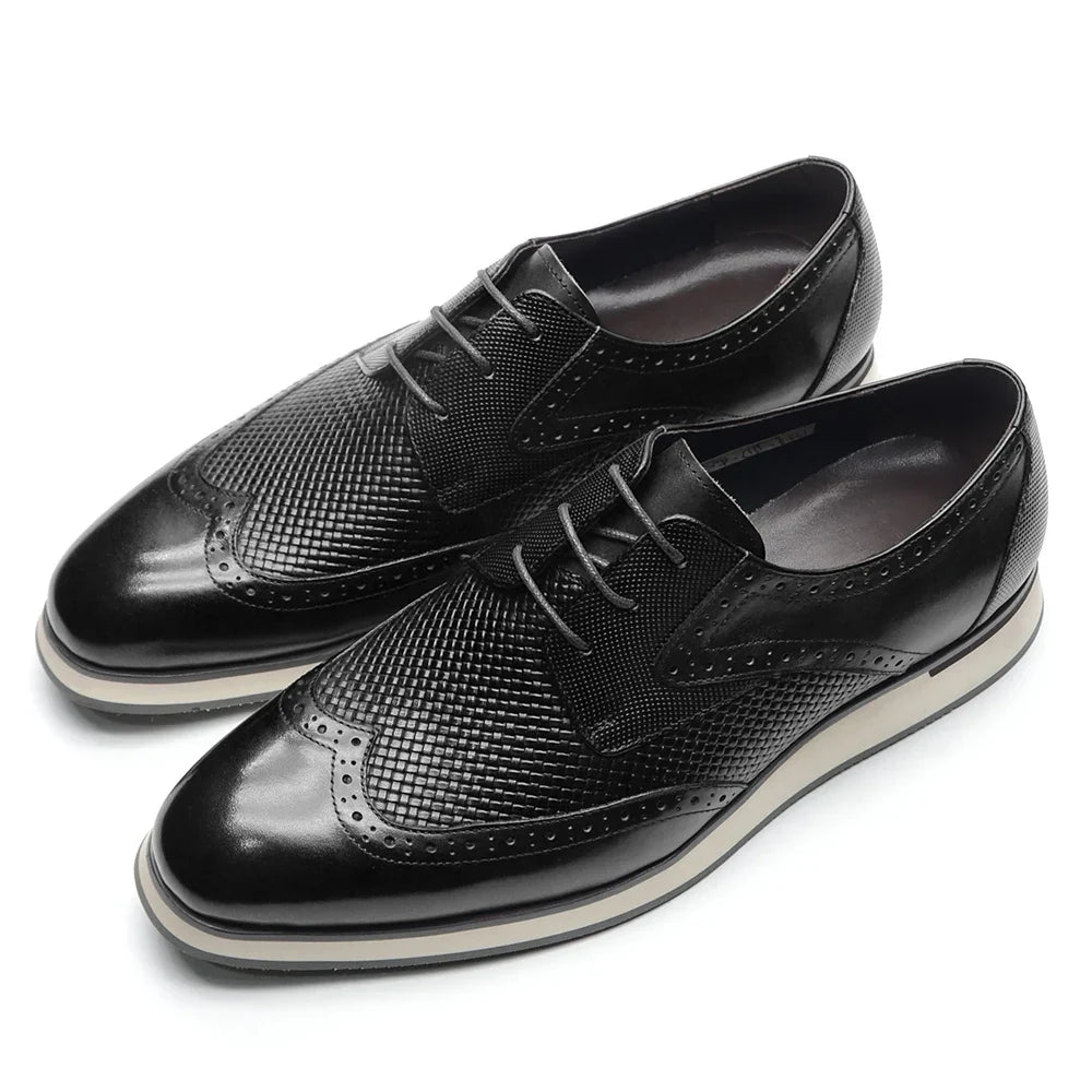 Luxury Handmade Men's Genuine Leather Derby Shoes | Classic Black & Brown Crocodile Print Casual Dress Shoes
