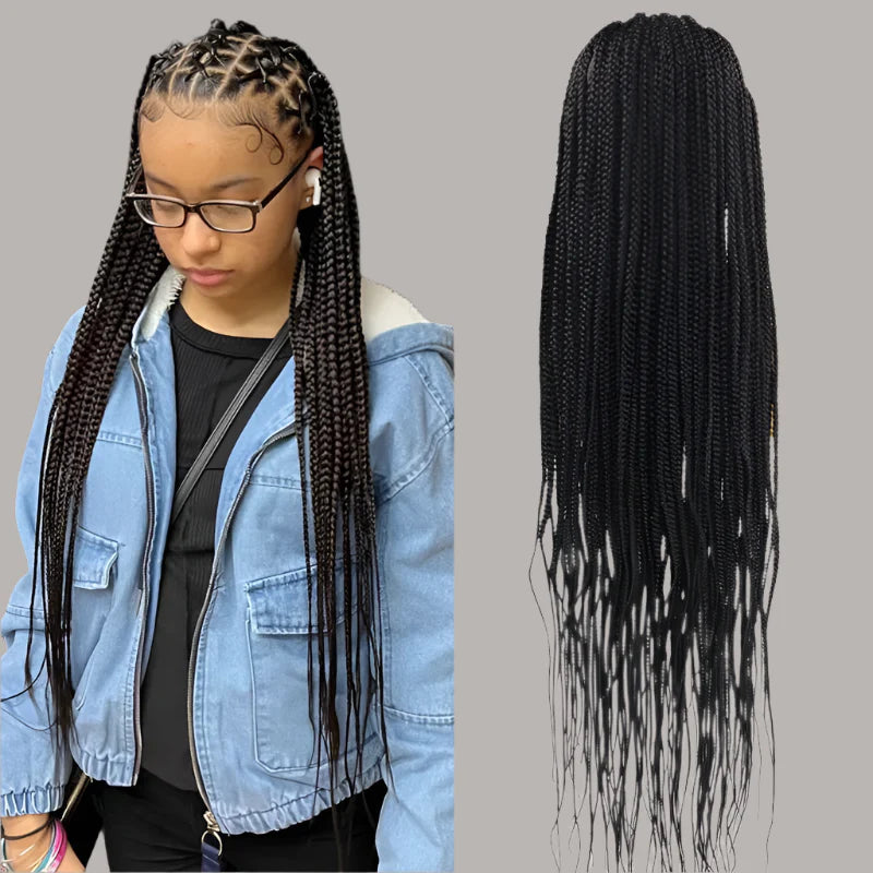 Product Title: Criss Cross Knotless Box Braids Full Lace Wig | Baby Hair | Synthetic Cornrows | Braided Lace Front Wig