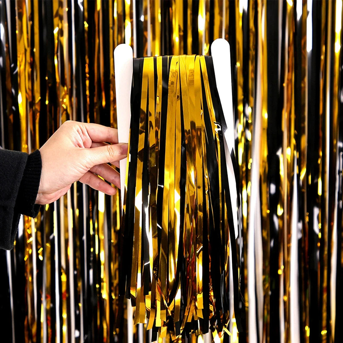 Glitter Black Gold Tinsel Fringe Foil Curtain Background Birthday Party Decorations Backdrop Curtains Wedding Adult Anniversary