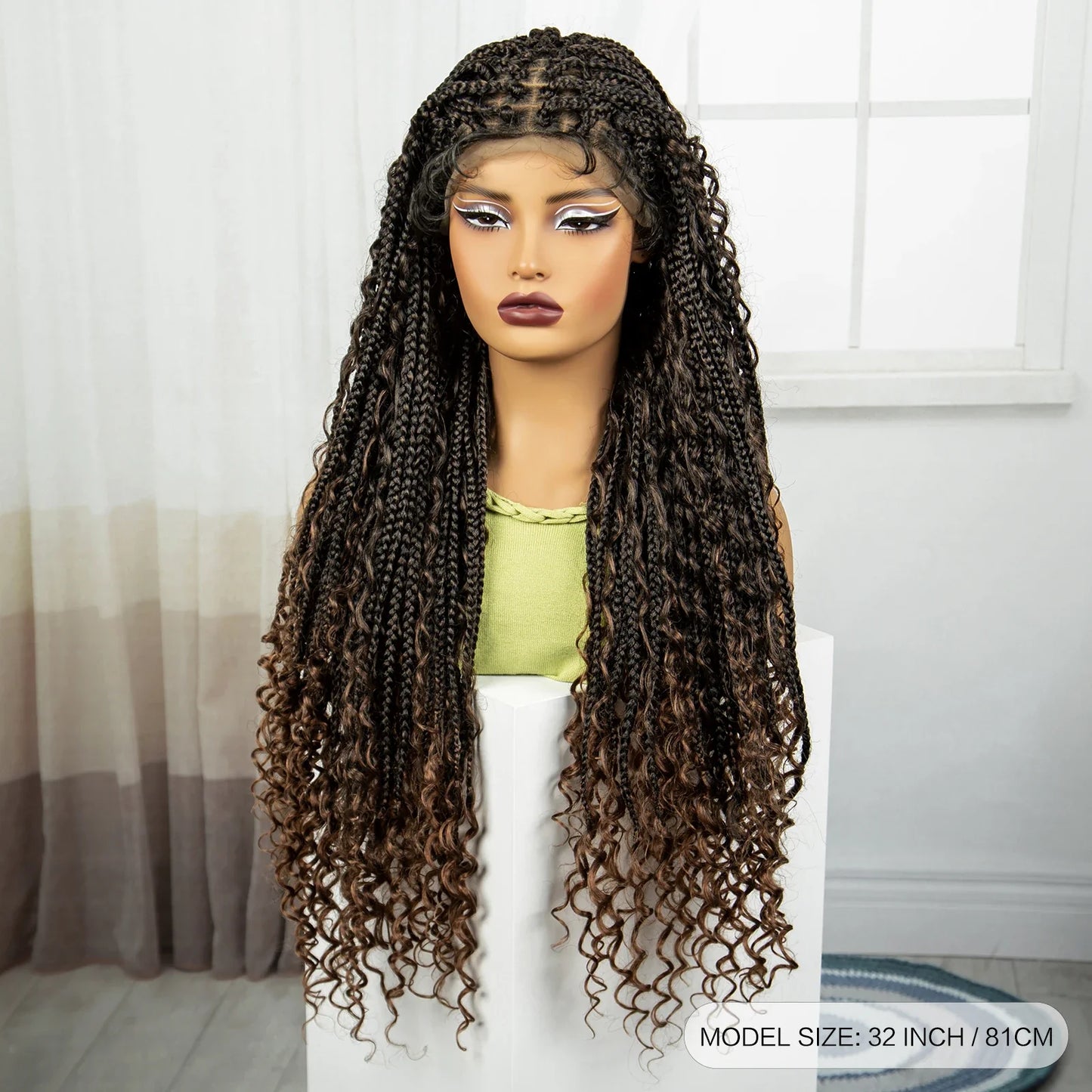 Ombre Boho Knotless Braids Wig | Curly Ends | Lace Front | Baby Hair