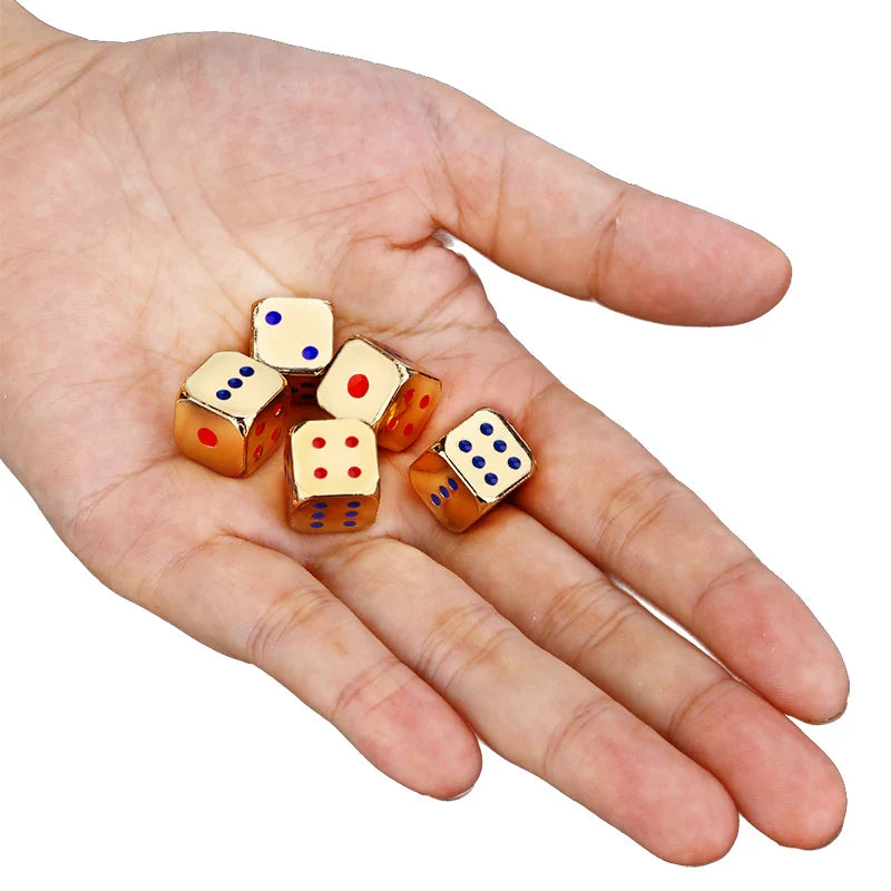 5PCS/1Set Creative Metal Dice Golden/Silver Funny Game Dice with Colorful Points Board Game Acessorios 13mm
