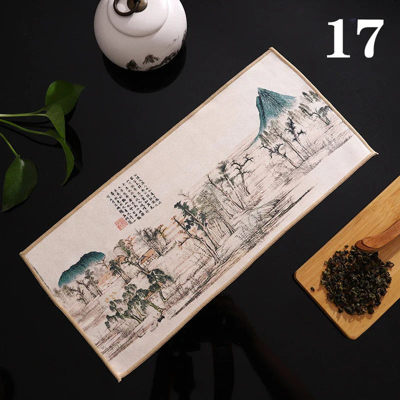 1pc Chinese Painted Thick Tea Towel Super Absorbent Table Mats Suede Professional Rag Tea Mat Napkin High-end Tea Accessories