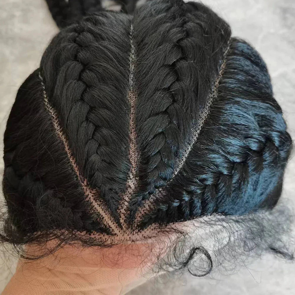 Long Black Dutch Braids Wig | Lace Front | Human Hair Blend | Cornrow Accents | Daily Wig