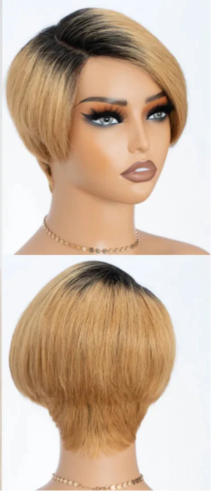 Rebecca Ombre Blonde 613 Pixie Bob Wig | HD Transparent T-Part Lace Front