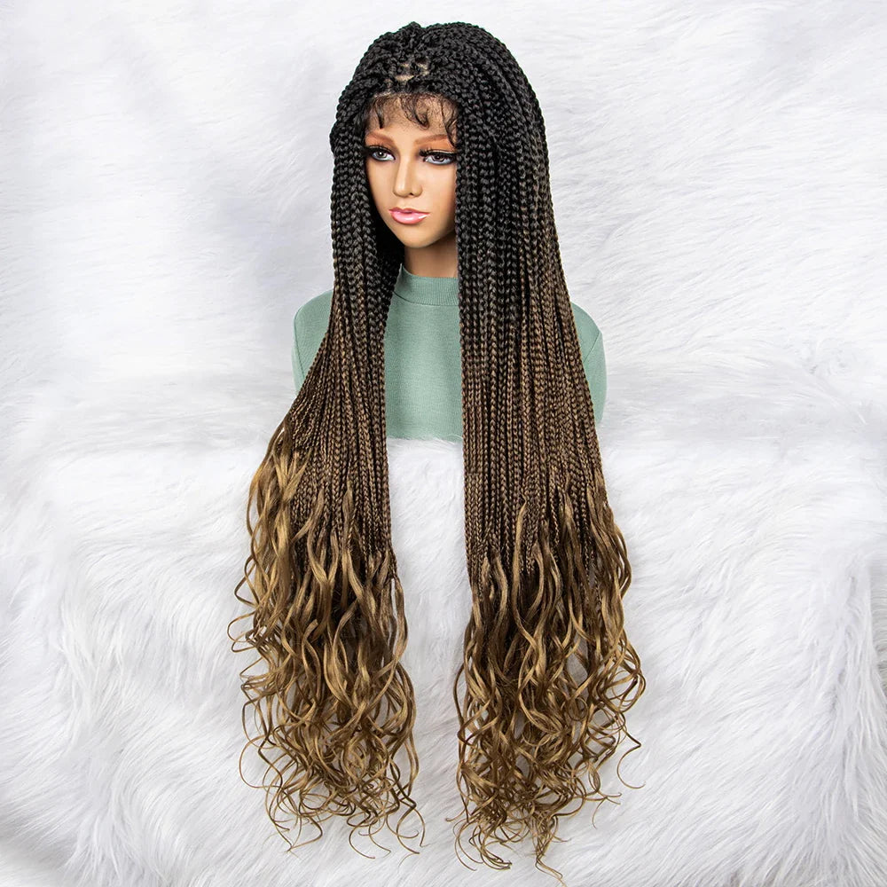 Gradient Water Wave Knotless Box Braids Wig | 9x6 Lace Front | Baby Hair
