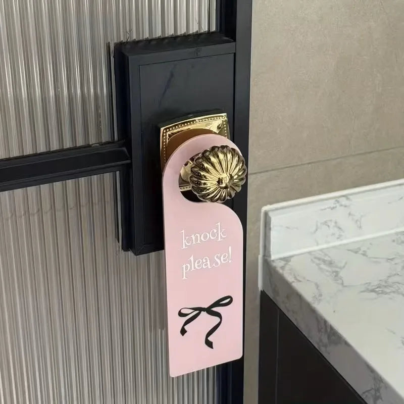 1pc Pink Bow Acrylic Hanging Sign with "Please Knock" Design,Durable Indoor/Outdoor Door Decor for Girls' Room, University Dorms