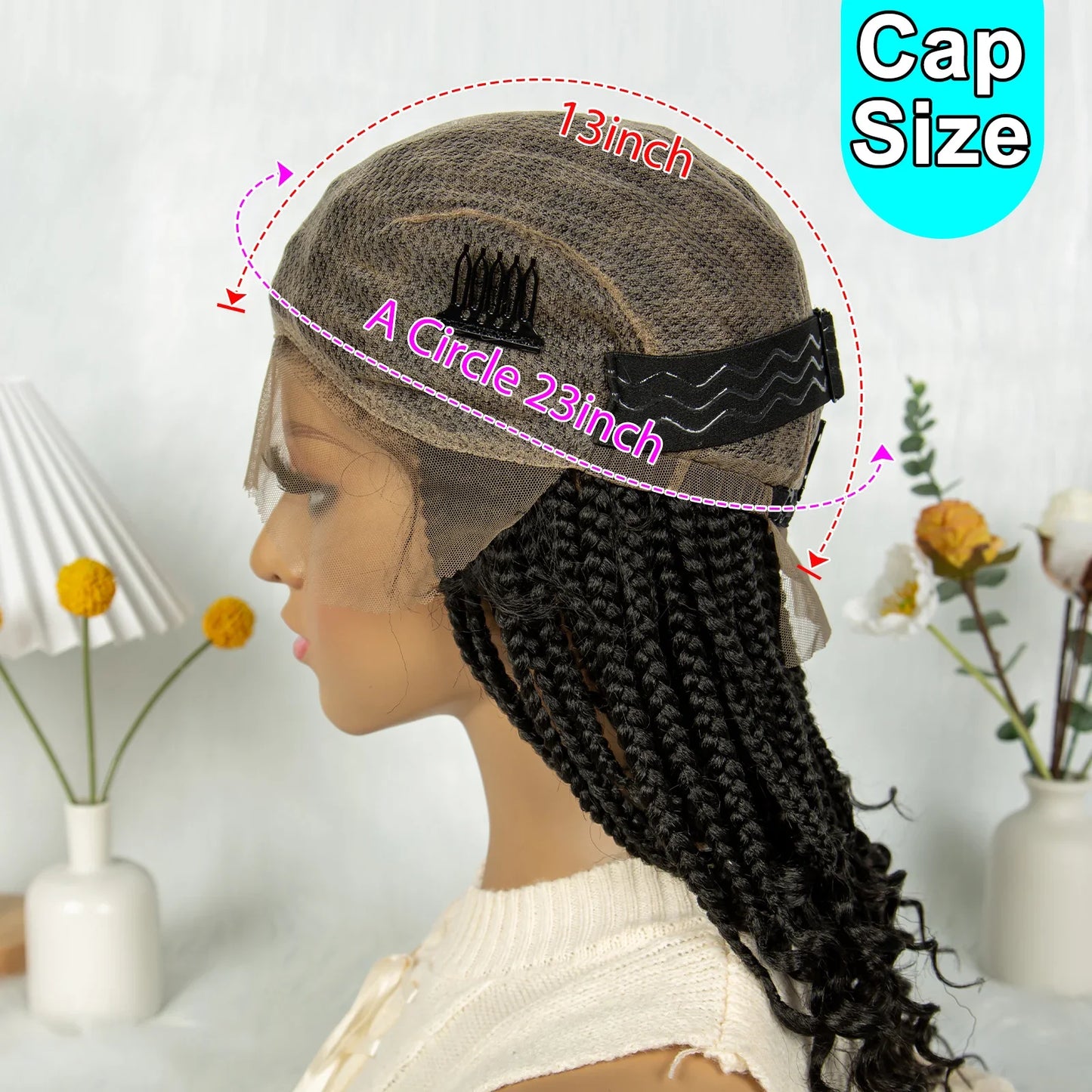 KIMA Short Box Braids Wig | Full Lace Top Cornrows & Curly Ends