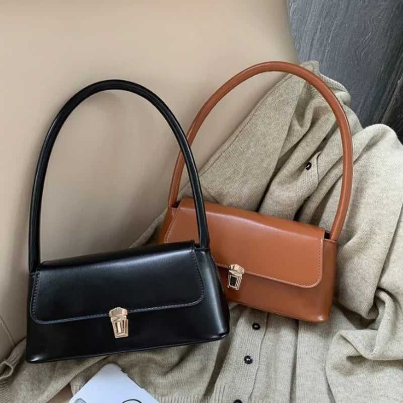 Fashion Retro Women's Shoulder Bag | Simple Solid Colour Handbag & Vintage Underarm Bag (Unisex Tote)