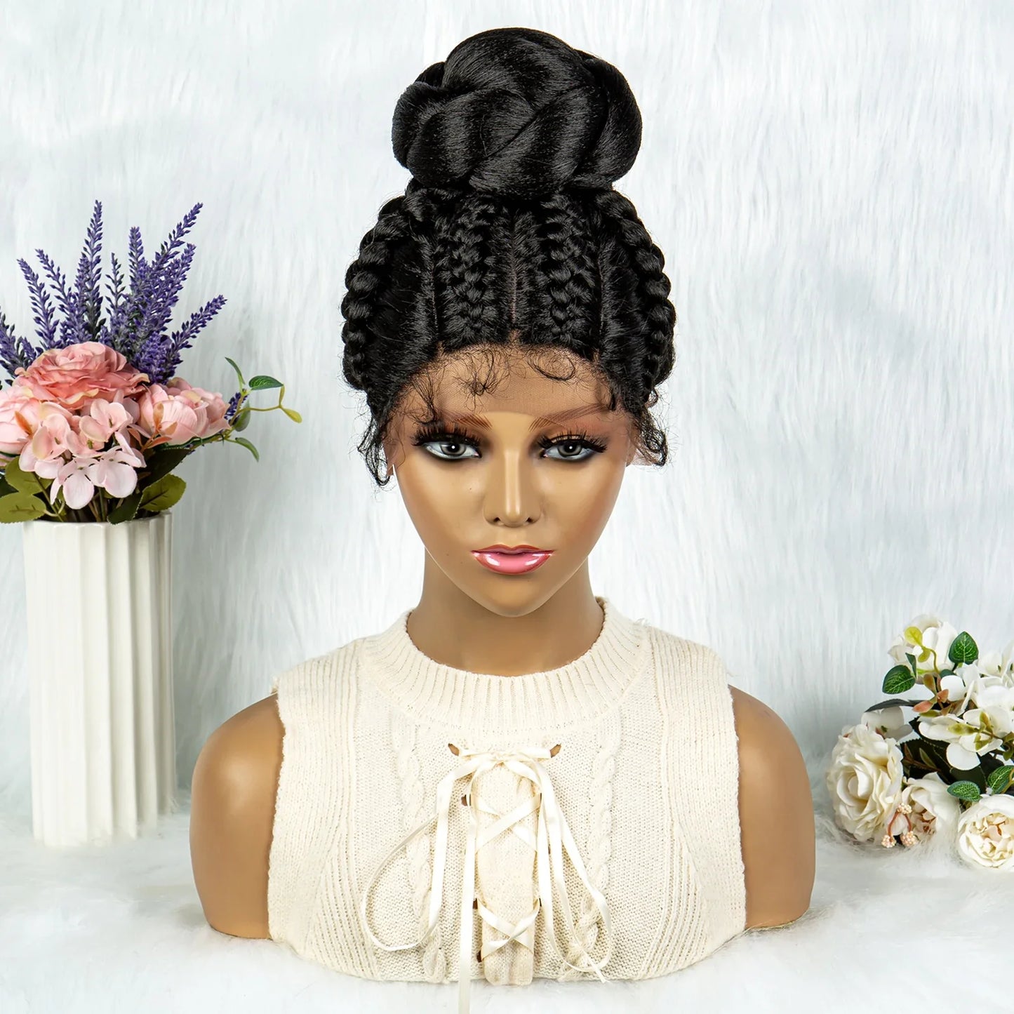 KIMA Bun Updo Braided Wig | Cornrow Style | Lace Front with Baby Hair