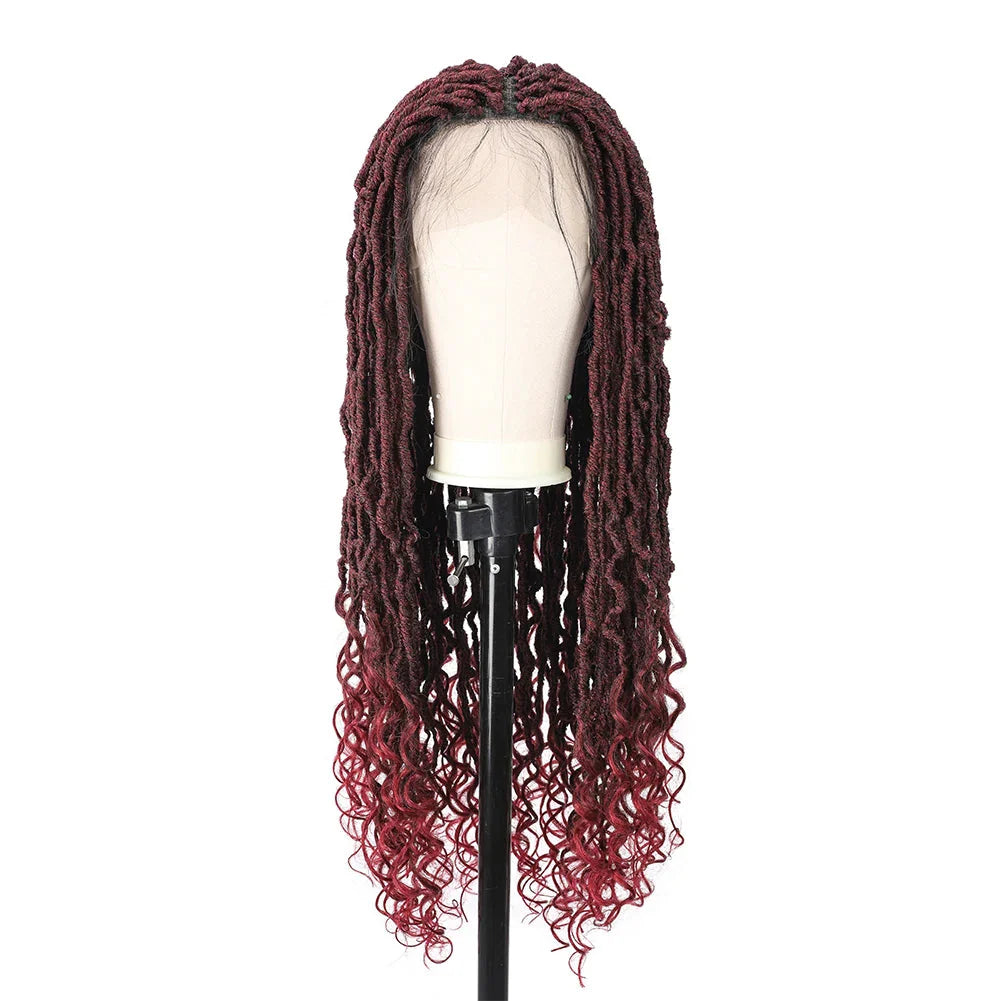 Goddess Faux Locs Crochet Wigs Synthetic Dreadlock Lace Twist Wig with Wave Curly End Lace Faux Locs Braided Wigs with Baby Hair