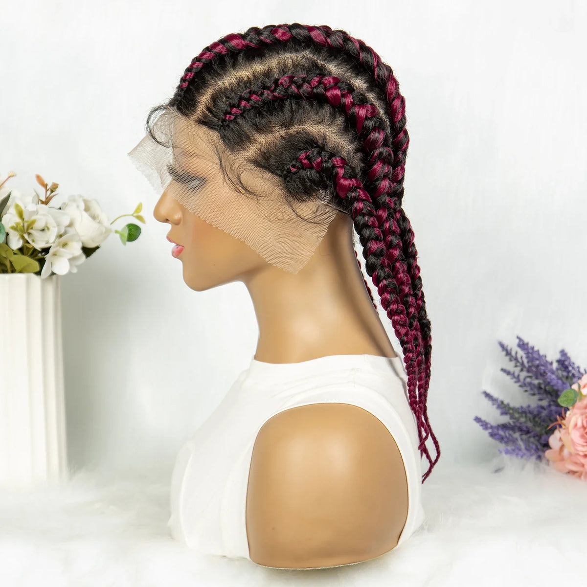 Full Lace Knotless Box Braids Wig | Cornrow Accent