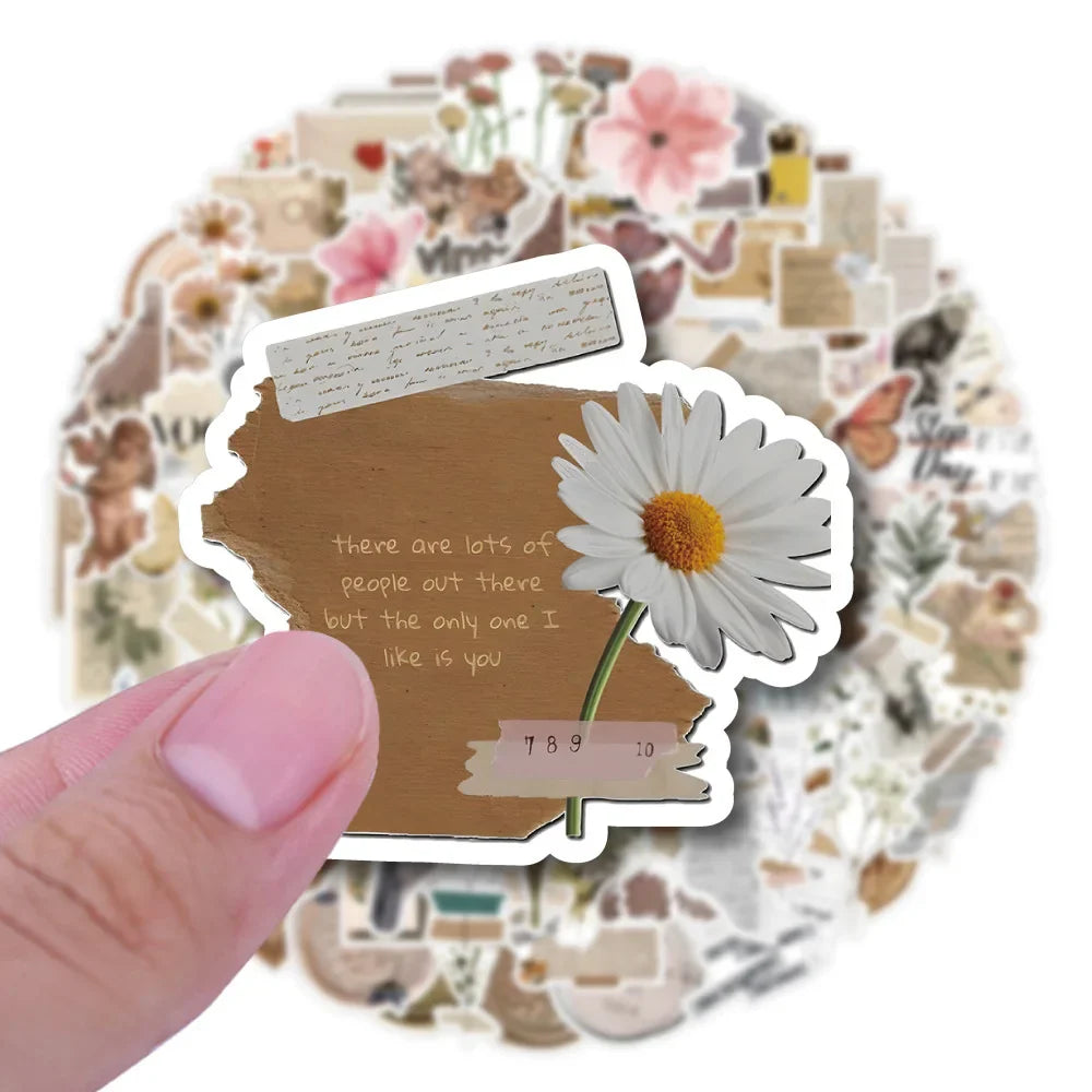 10/30/60/120PCS Retro Art Flower Butterfly Aesthetic Stickers Vintage Decal Laptop Phone Luggage Scrapbook Car Graffiti Sticker