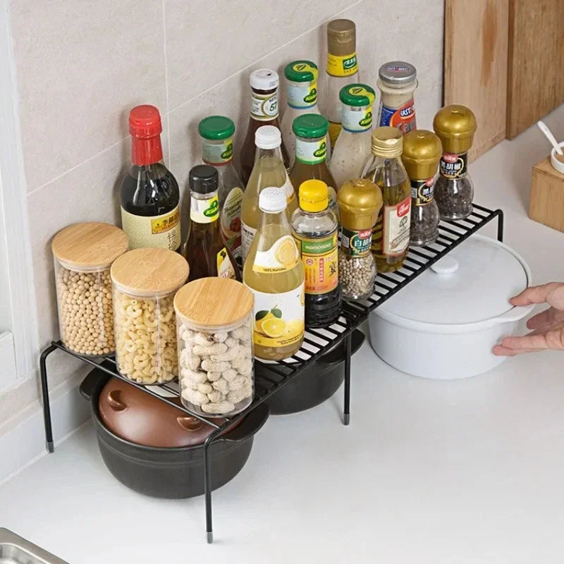Retractable Iron Seasoning Rack – Multifunctional Cabinet Organizer with Wash Basket & Spoon Holder