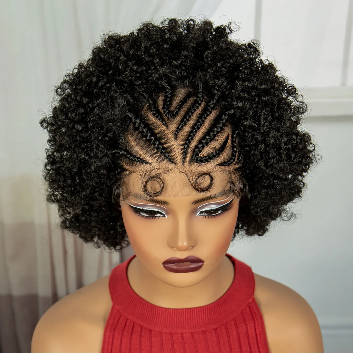 Natural Afro Kinky Curly Braids Bob Wig | Transparent Lace Front | Baby Hair