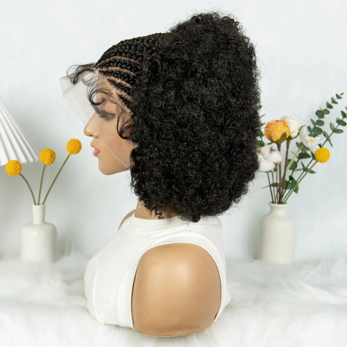 Bouncy Afro Cornrow Full Lace Braided Wig | Synthetic Braids | Black Women