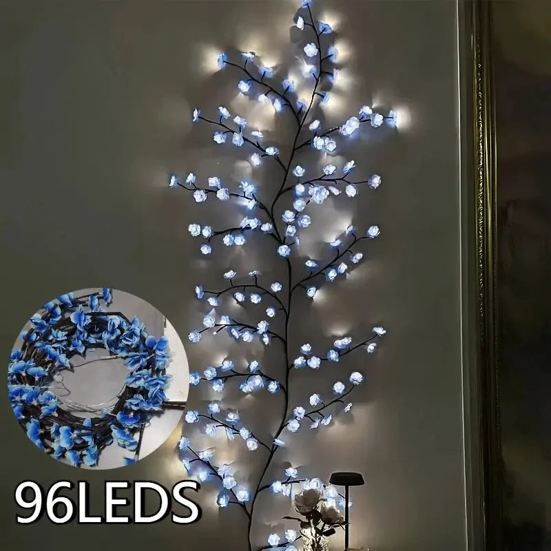 1PC 96LEDs Cherry Blossom Branch Decoration Night Lights,8 Modes USB Powered Ideal Wall Atmosphere Light Strings