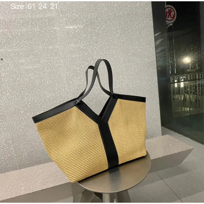 Y-shaped Design Shoulder Bag 2025 | Brand Seaside Beach Vacation Travel Hollow Straw Large Capacity Tote Bag (Casual Light Handbag)