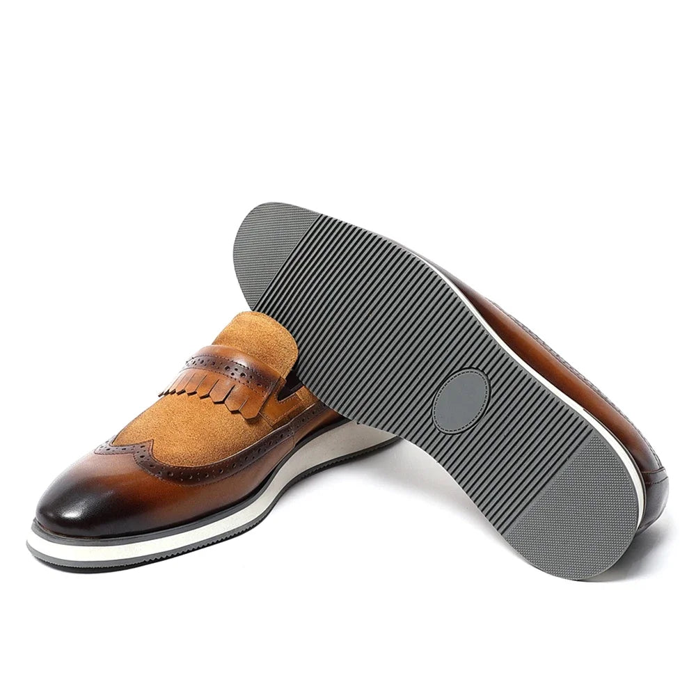 Many Colors Classy Men's Genuine Leather Tassel Loafers | Cow Suede Wingtip Brogue Casual Business Flats
