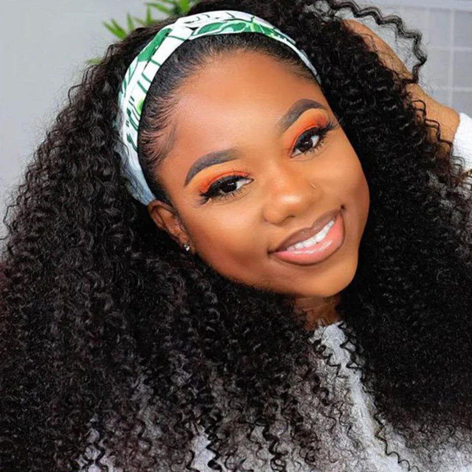 250% Density Mongolian Jerry Curly Headband Wig | Glueless Kinky Curly Remy Human Hair (Full Machine Made)