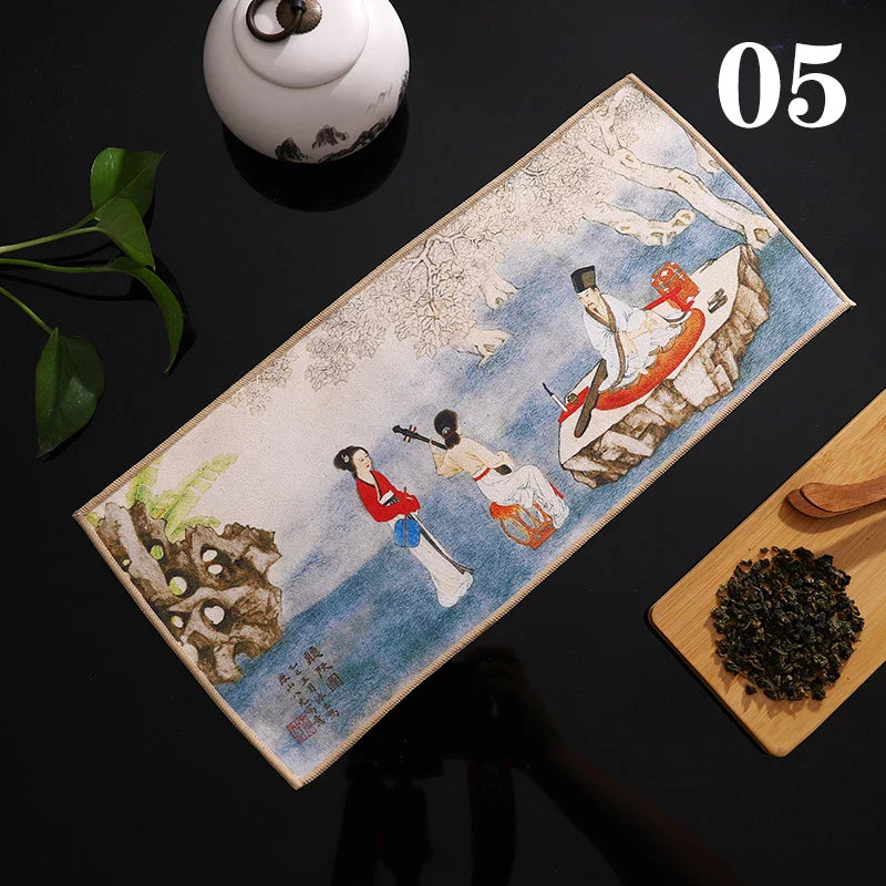 1pc Chinese Painted Thick Tea Towel Super Absorbent Table Mats Suede Professional Rag Tea Mat Napkin High-end Tea Accessories