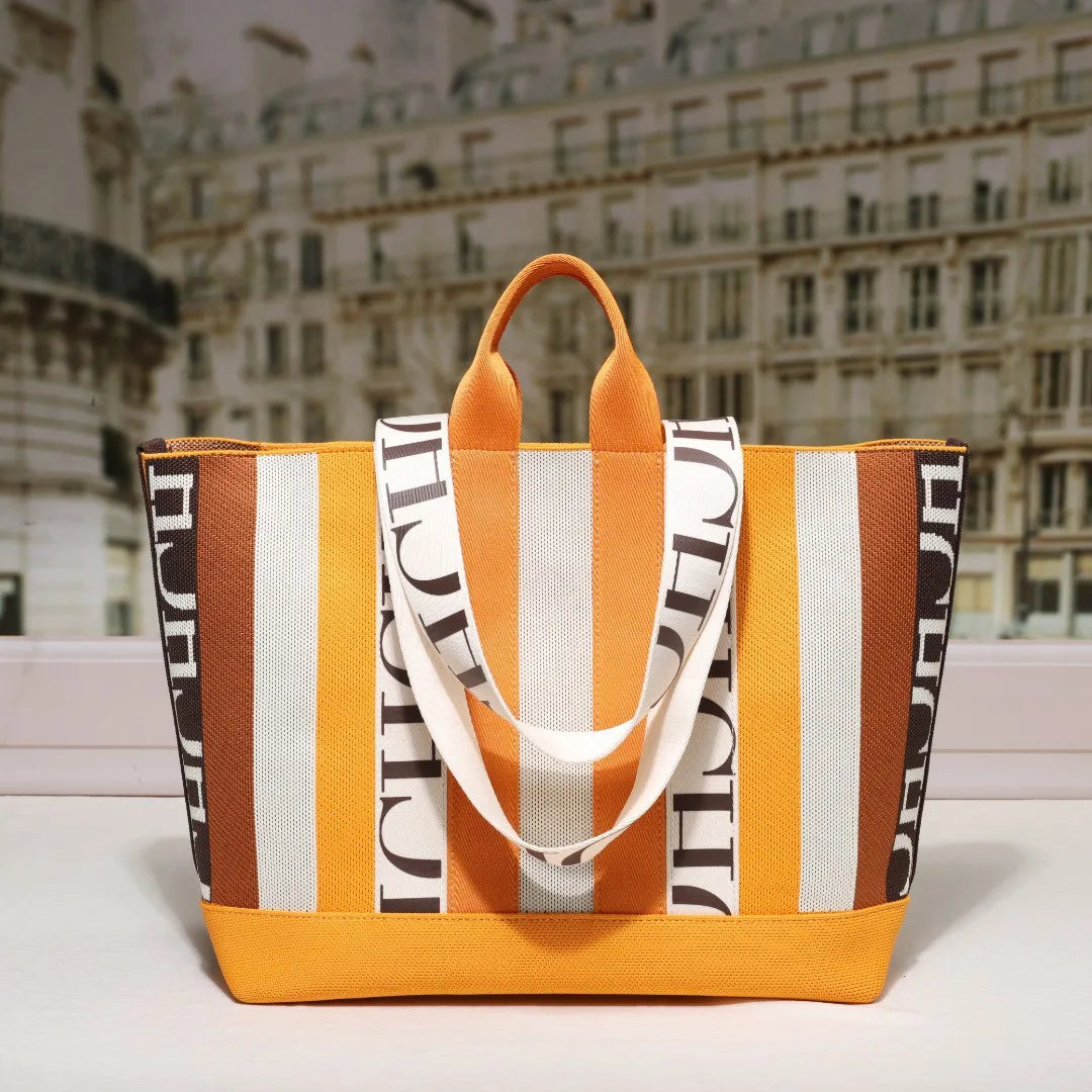 Classic Ladies Crossbody Bag | Large Capacity Commuter Style Tote Bag (Simple Stripe Design Shoulder Bag with Letters)