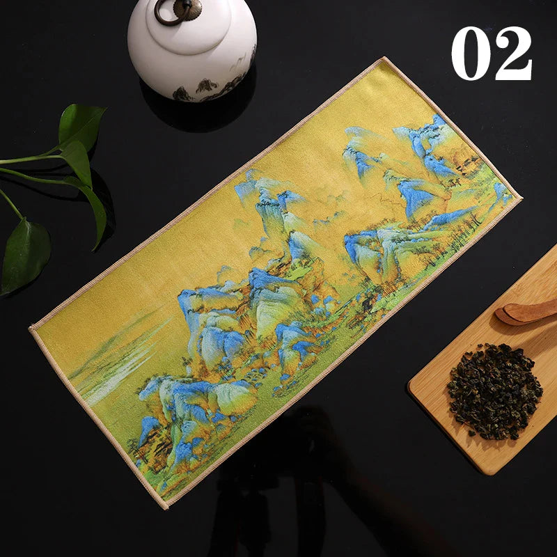 1pc Chinese Painted Thick Tea Towel Super Absorbent Table Mats Suede Professional Rag Tea Mat Napkin High-end Tea Accessories