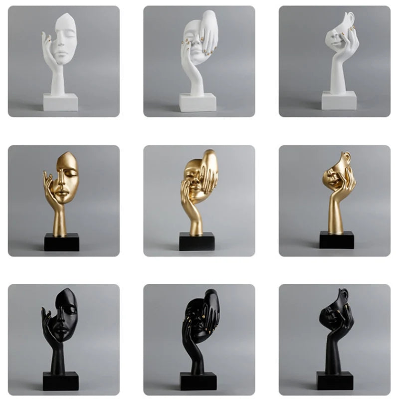 27cm bstract Face Sculpture Resin Thinker Figurines for Desktop Office Desk Living Room Table Collection Figurine Decoration