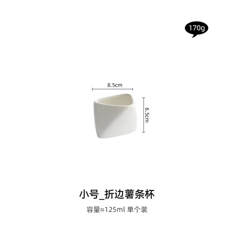 Three-dimensional folded French fries Cup ceramic cooking bowl characteristic hotel tableware snack plate dipping sauce.