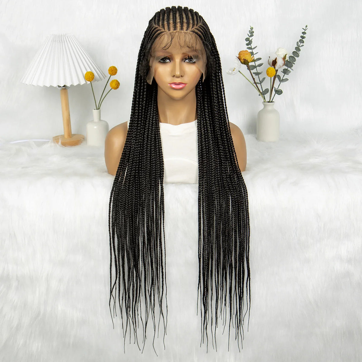 HD Transparent Full Lace Knotless Box & Cornrow Braids Wig