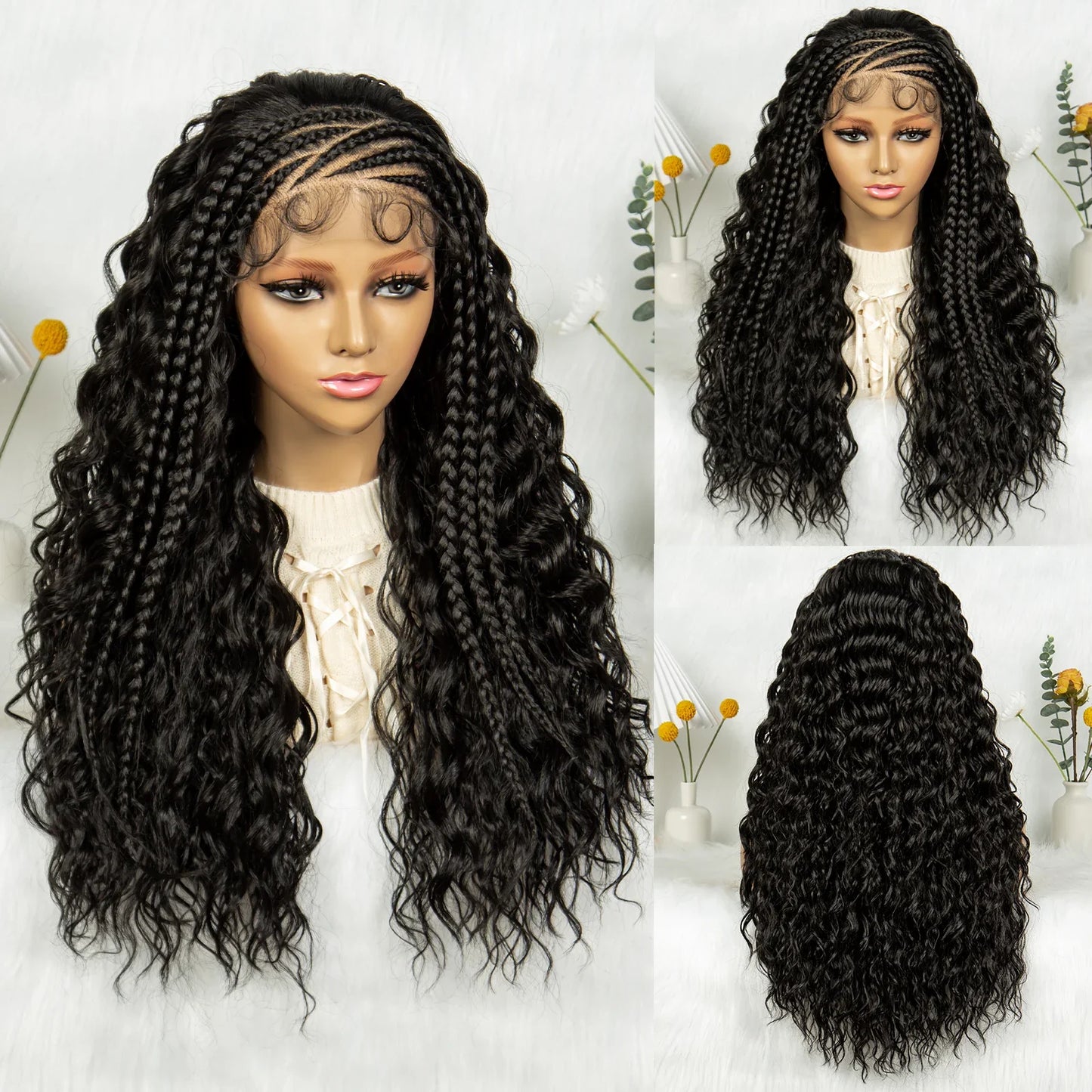 Burgundy Cornrow Stitch Curly Braids Wig | 13x4 Lace Front | Baby Hair | KIMA