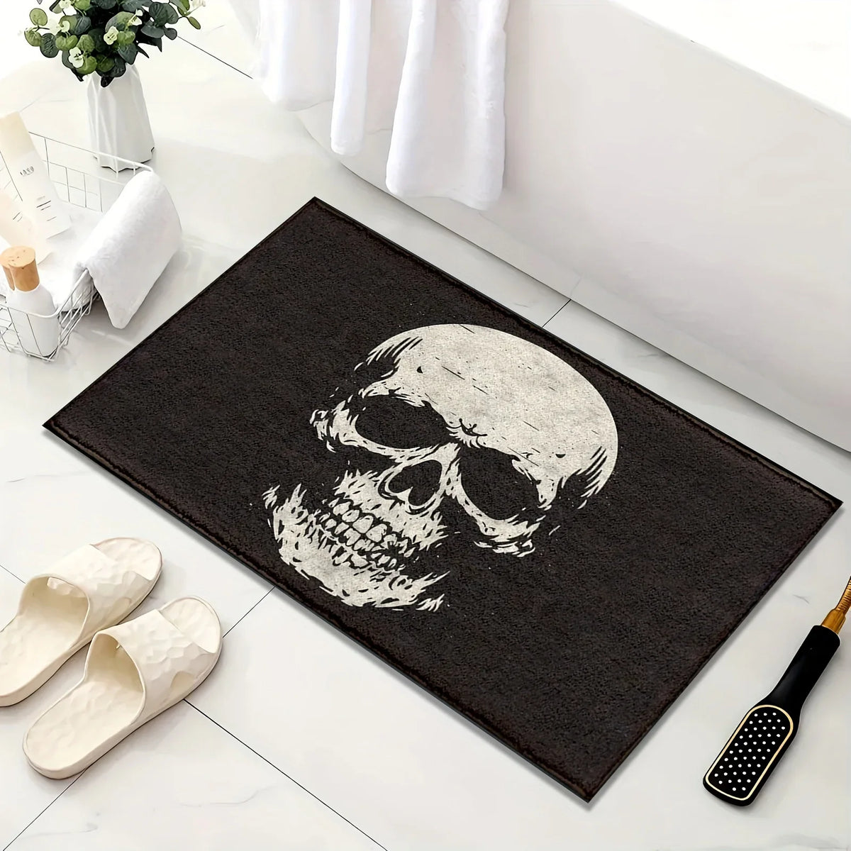 VIKAMA Halloween Horror Skull Carpet Door Mat Living Room Carpet Rug For Bedroom Black Floor Mat Anti-Fouling Dirt-Resistant