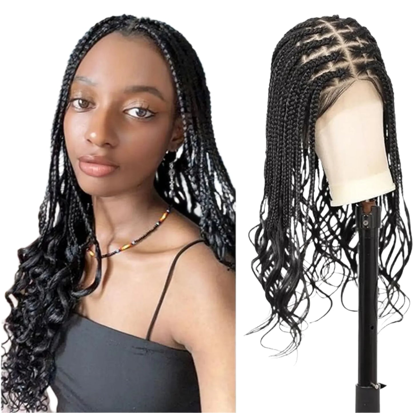 Burgundy Knotless Braids Wig with Curly Ends | 9x6 Lace Front | Blended Box Braids
