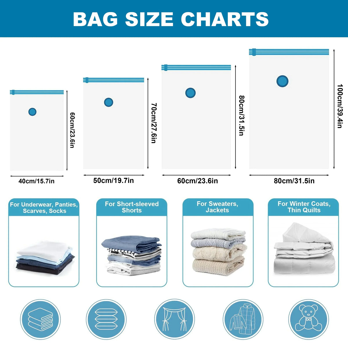 4pcs Vacuum Compression Storage Bag, Sealed Clothing Storage Bag, Household Space Saving Organizer, Excluding Manual Pump