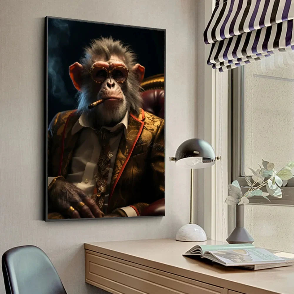 Funny Smoking Monkey Chimpanzee In Suit Gorilla Gangsters Poster HD Posters Home Room Bar Cafe Decor Art Wall Painting Picture