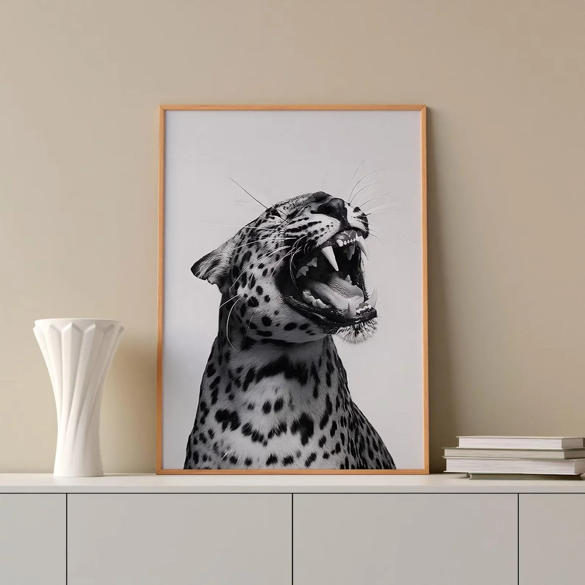 Fashion Stylish Wall Art Print - Trendy Leopard Roar Print - Black and White - Home Decor - Printable Wall Art Digital Download