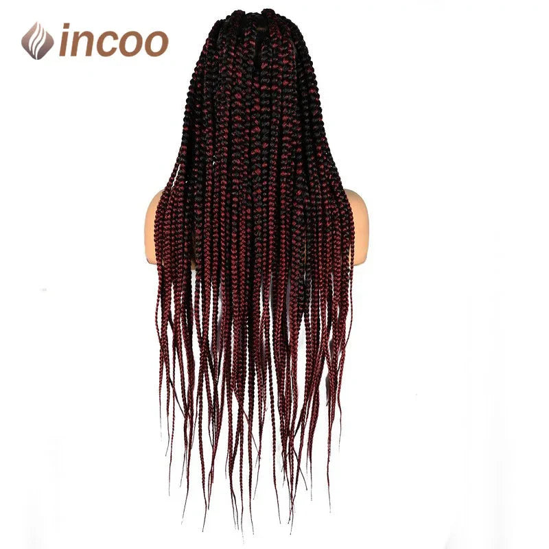 36" Large Square Knotless Box Braids Wig | Full Double Lace | Baby Hair | Kanekalon