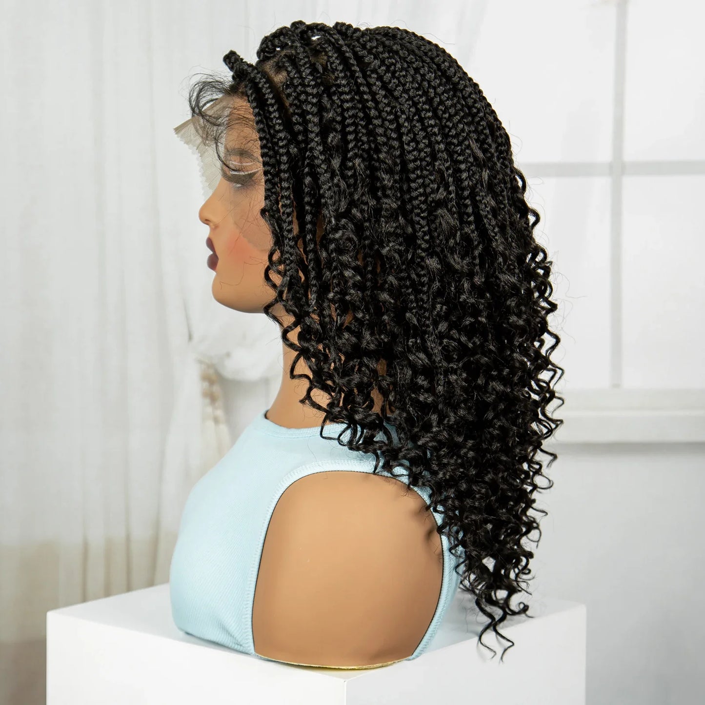 Burgundy Curly Ends Knotless Braids Bob Wig | 99J | Full Lace | Boho Style