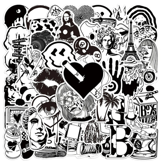 10/30/50pcs Cool Black and White Art Styling Graffiti Stickers Laptop Skateboard Motorcycle Phone Luggage Decoration Sticker Toy