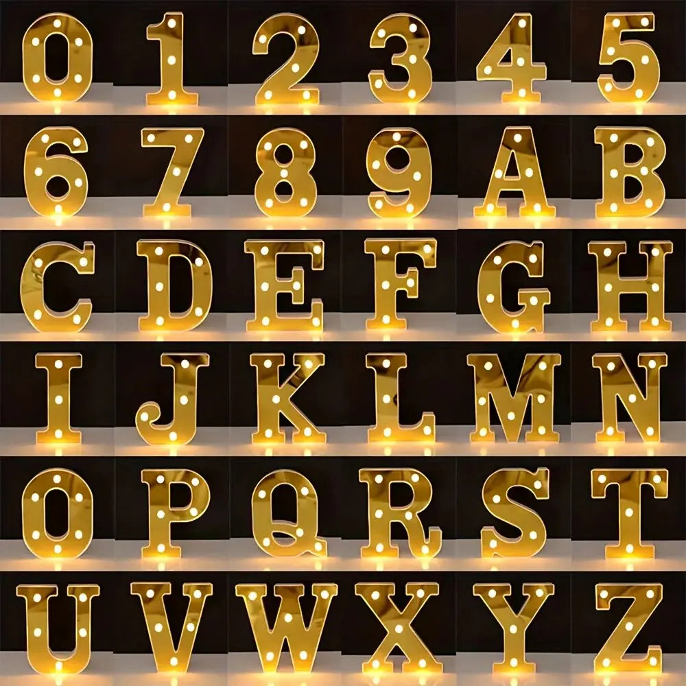 1PC 16cm Golden Numbers&English Led Letter Lights,Battery Powered Decoration Light For Festive,Proposal,Birthday,Wedding,Party
