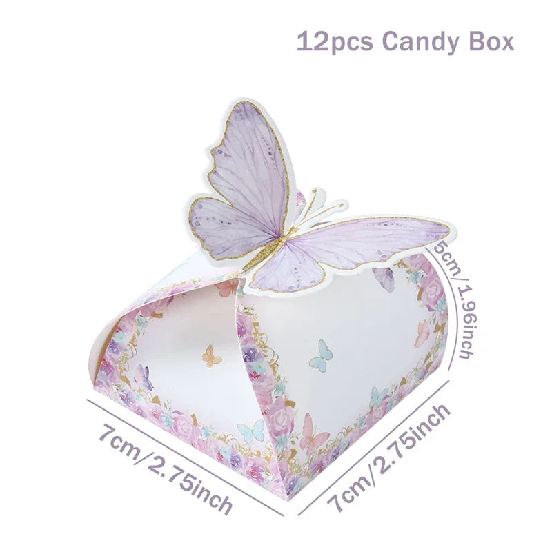 Butterfly Candy Gift Box Pink Purple Butterfly Birthday Party Decorations Kids Wedding Supplies Baby Shower Cookie Biscuit Box
