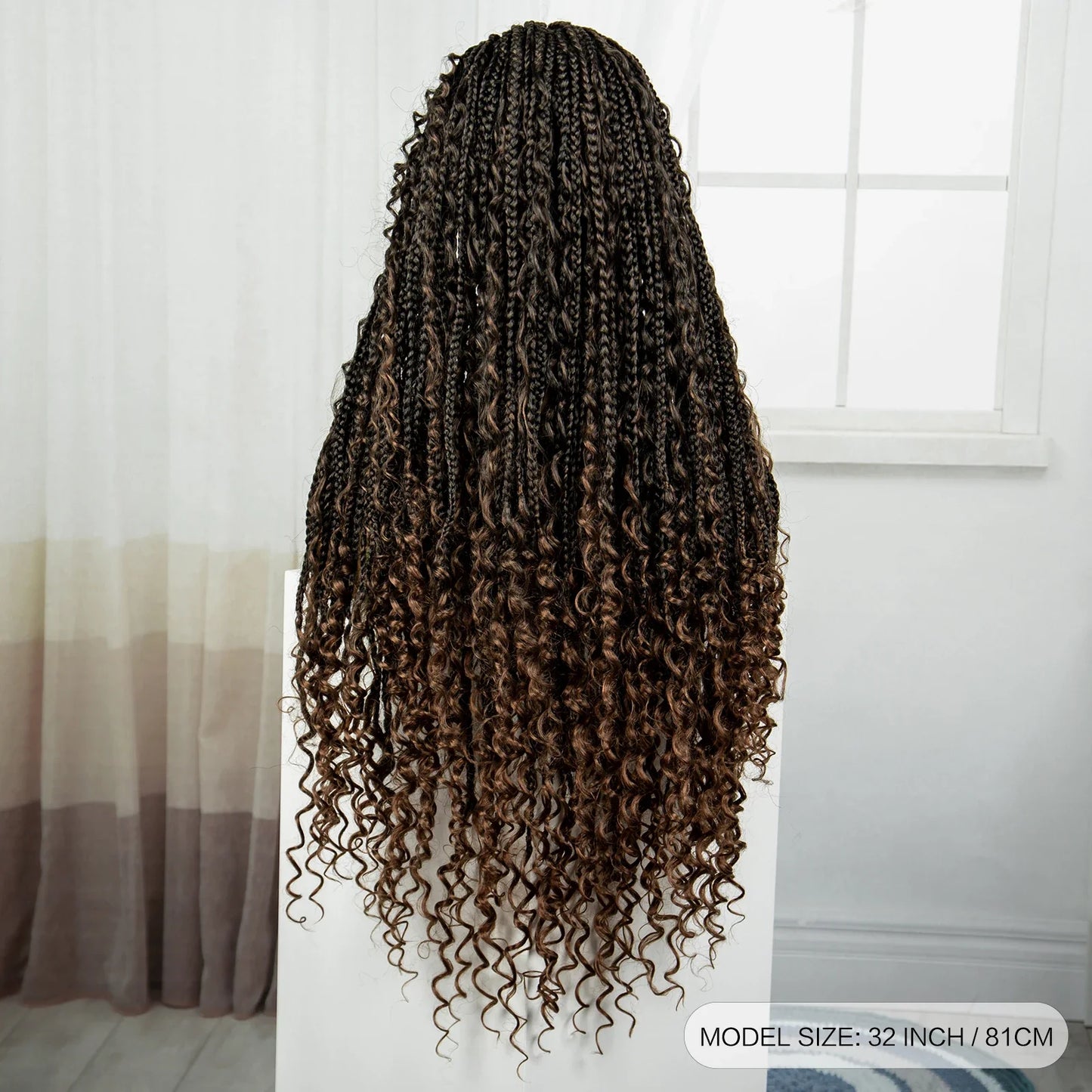 Ombre Boho Knotless Braids Wig | Curly Ends | Lace Front | Baby Hair