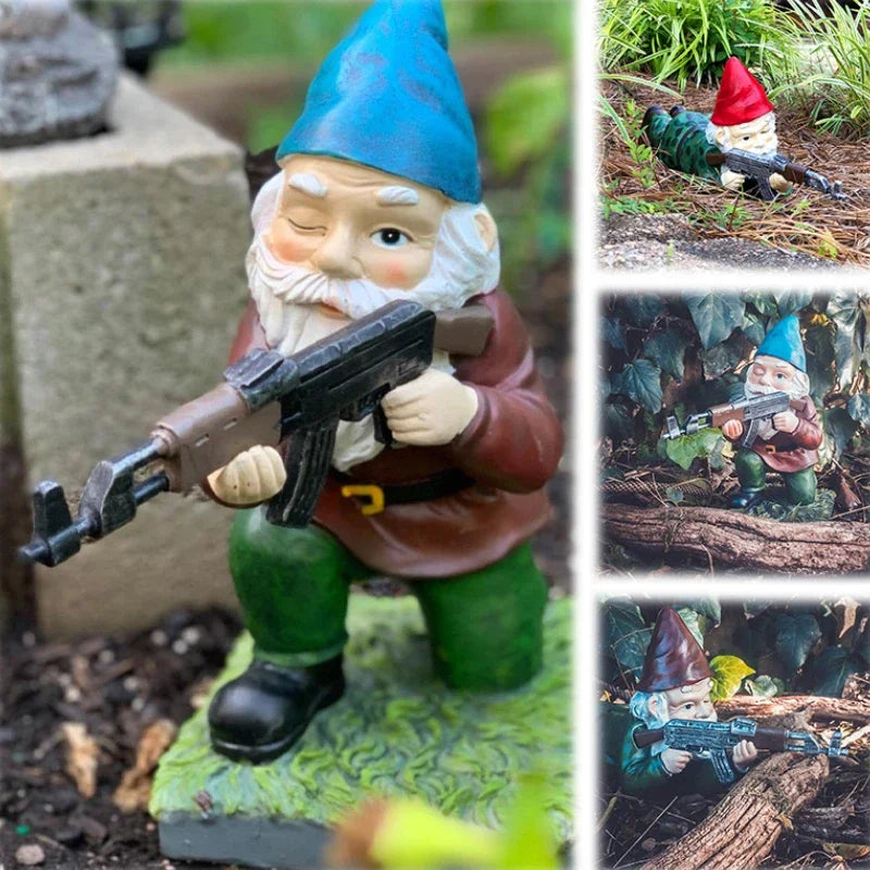 Funny Army Gnome Garden Statue Resin Desktop Lawn Ornament for Outdoor Garden Decoration Wooden Monster Yard Sculpture Figurines