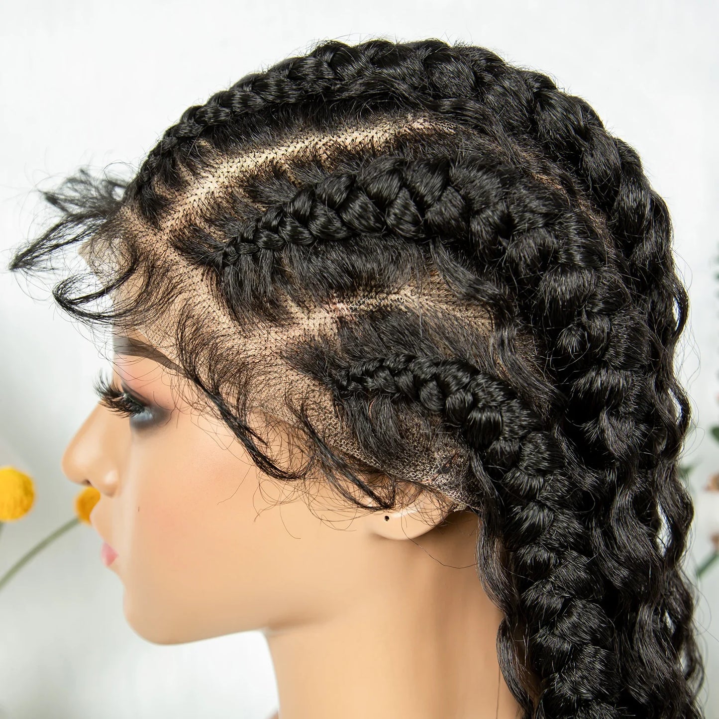 Cornrow Braided Wigs Synthetic Transparent Full Lace Wig With Baby Hair Braiding Wig Boho Cornrow Wig Curly End For Black Women
