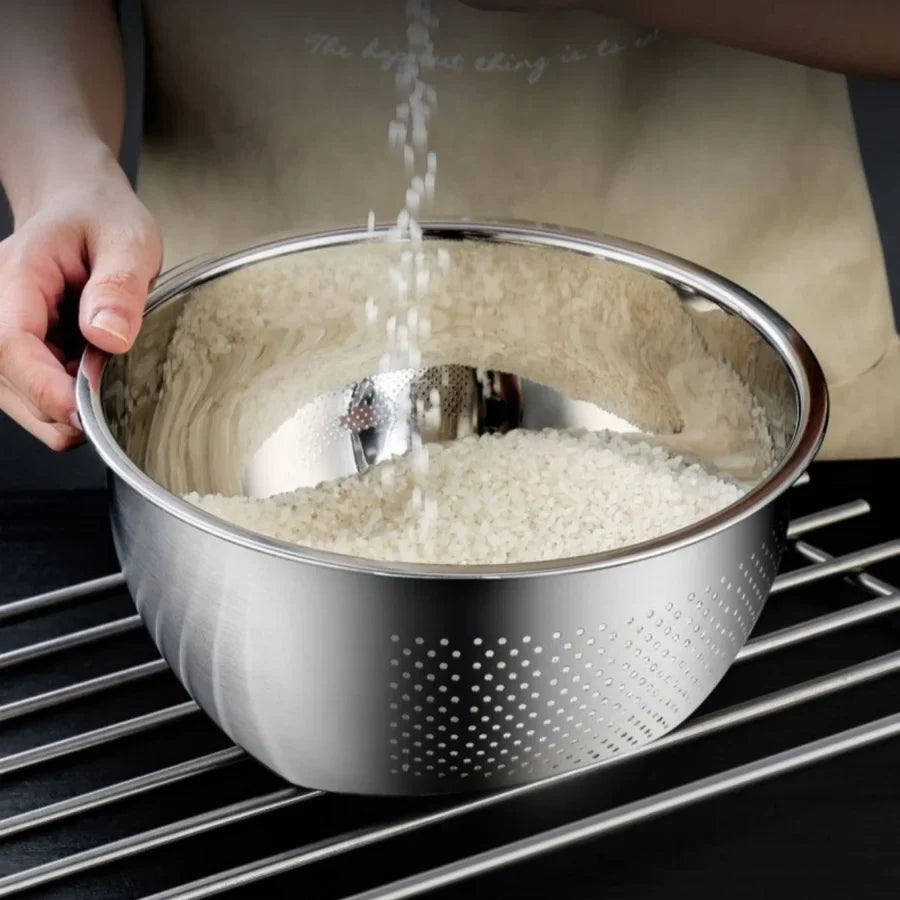 Kitchen Strainer, Stainless Steel Colander Rice Washer Vegetable Fruit Washing Bowls for Cleaning , Rice, and , Kitchen Tools
