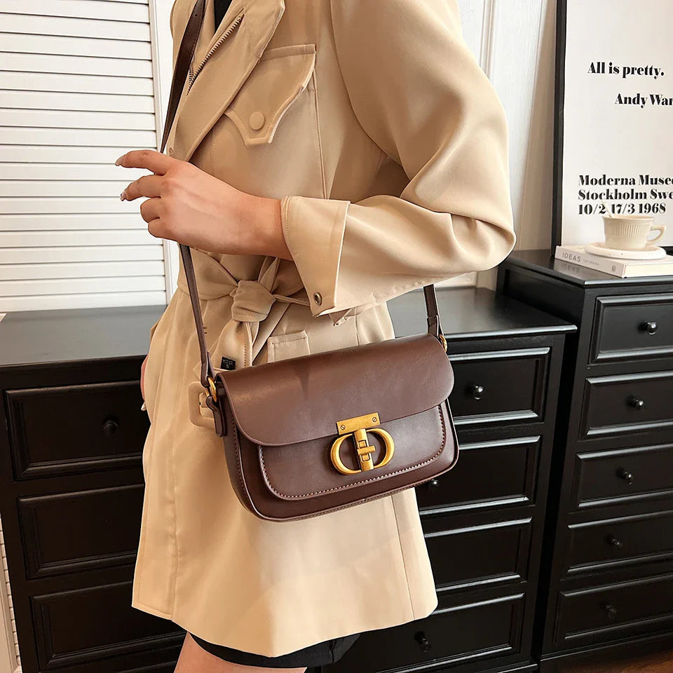 Retro Small PU Leather Bag Women's | Original Fashion Lock Crossbody Shoulder Sac & Senior Handbag Underarm Bag (Designer)