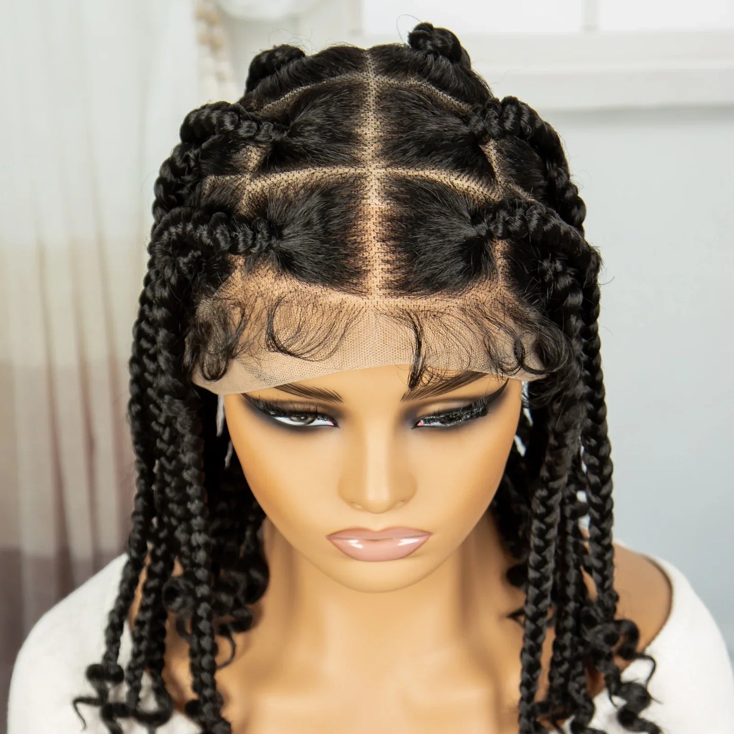 Natural Curly Ends Knotless Braids Wig | Transparent Full Lace | Baby Hair