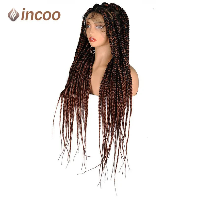 36" Large Square Knotless Box Braids Wig | Full Double Lace | Baby Hair | Kanekalon
