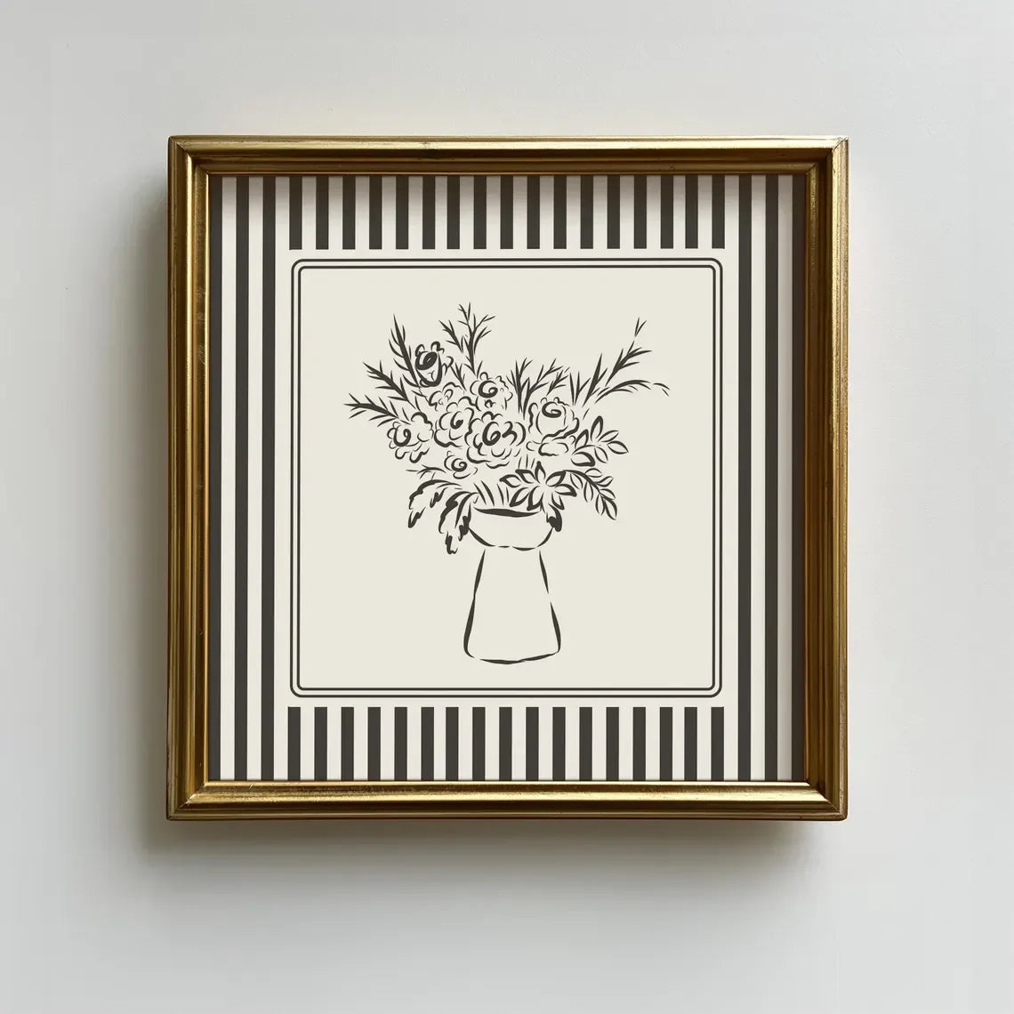 Black and White Striped French Cafe Print, Minimalist Illustration, Digital Downloads, Art Print, Gift Idea, Aesthetic